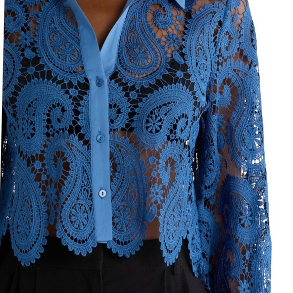 L'AGENCE Odelia Lace Crop Button-Up Shirt Loose Fit Long Sleeve Blouse Top NEW - Picture 7 of 15